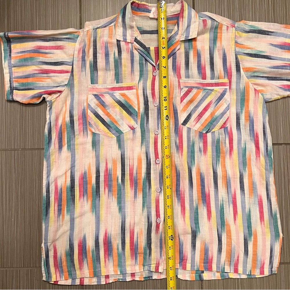 Vintage 1970s Collared Cotton Shirt button down large lightweight summer pattern - Picture 5 of 14